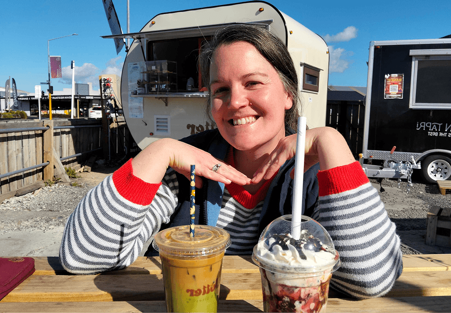 Appetise team member enjoying drinks outside in the sunshine